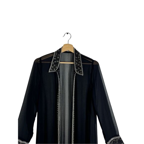 Mark & John By Gopal Black Sheer Beaded Embroidered Dress Jacket Size Medium - Picture 8 of 12